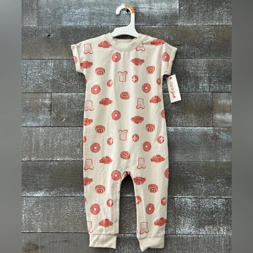 Cat & Jack Girls' Beige Bakery Romper,‎ 12M